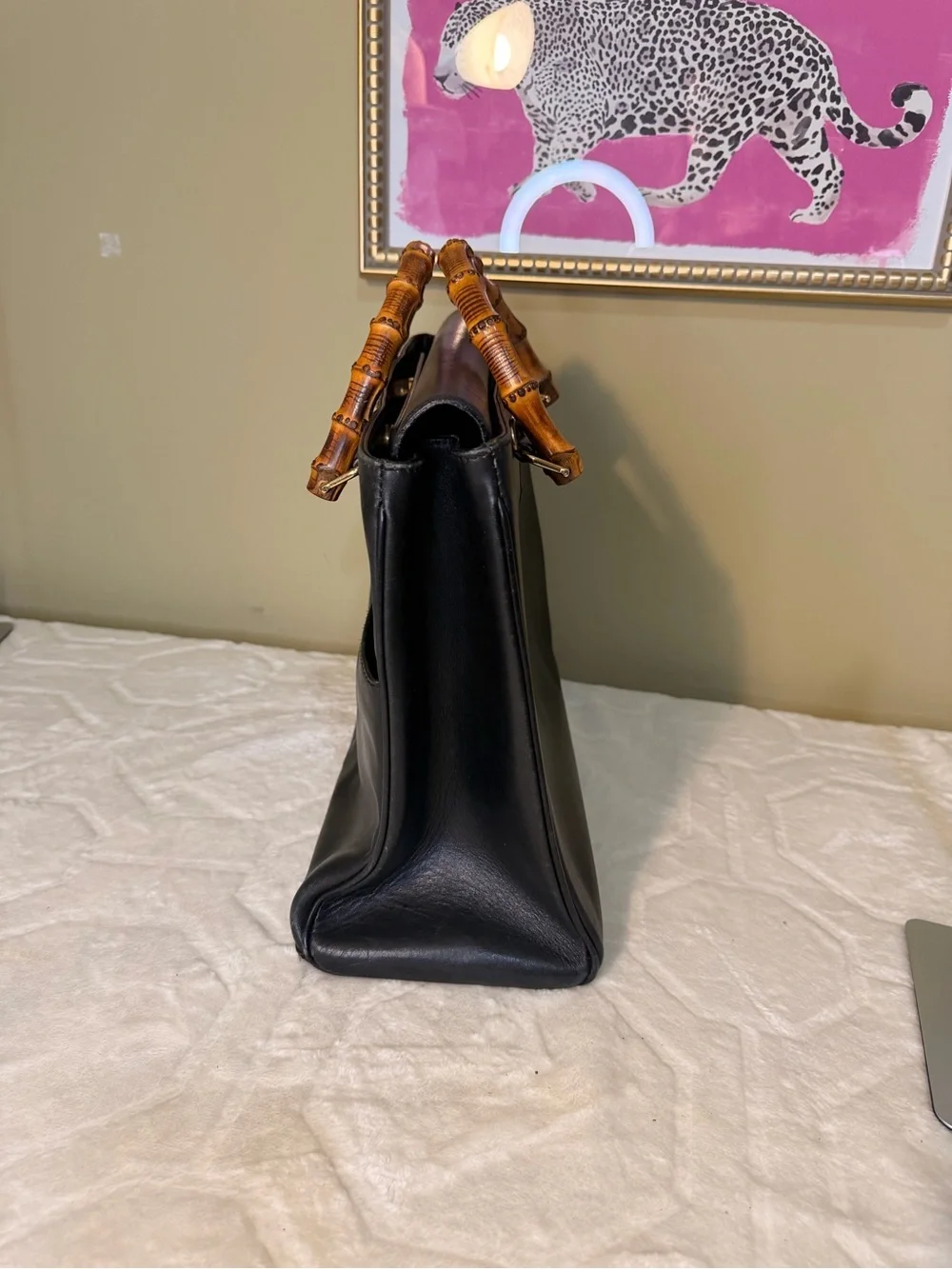 Gucci Black Leather bag with Bamboo Top Handles
